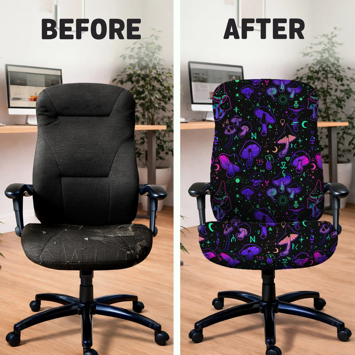 Neon mushrooms chair cover