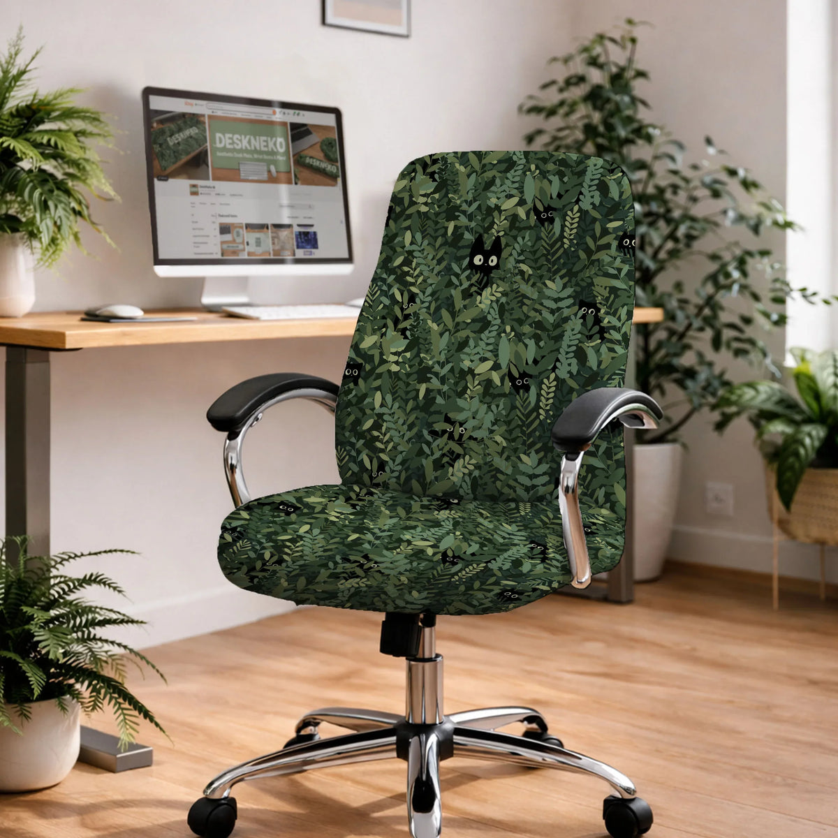 Forest Cat Desk Chair Cover for Office and Gaming Chairs - Deskneko