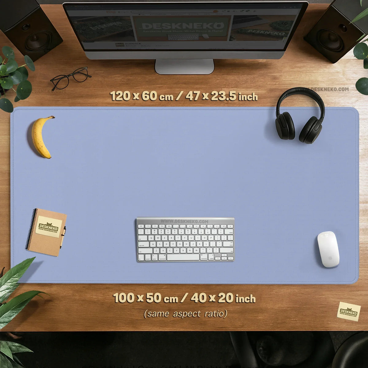 Pastel blue desk mat, periwinkle mousepad for clean desk setup