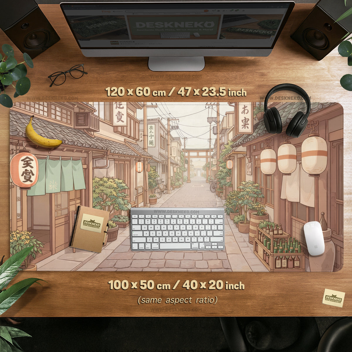 Beige japandi desk mat mousepad