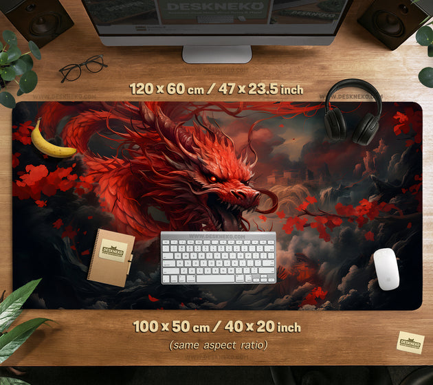 Crimson red dragon desk mat mousepad