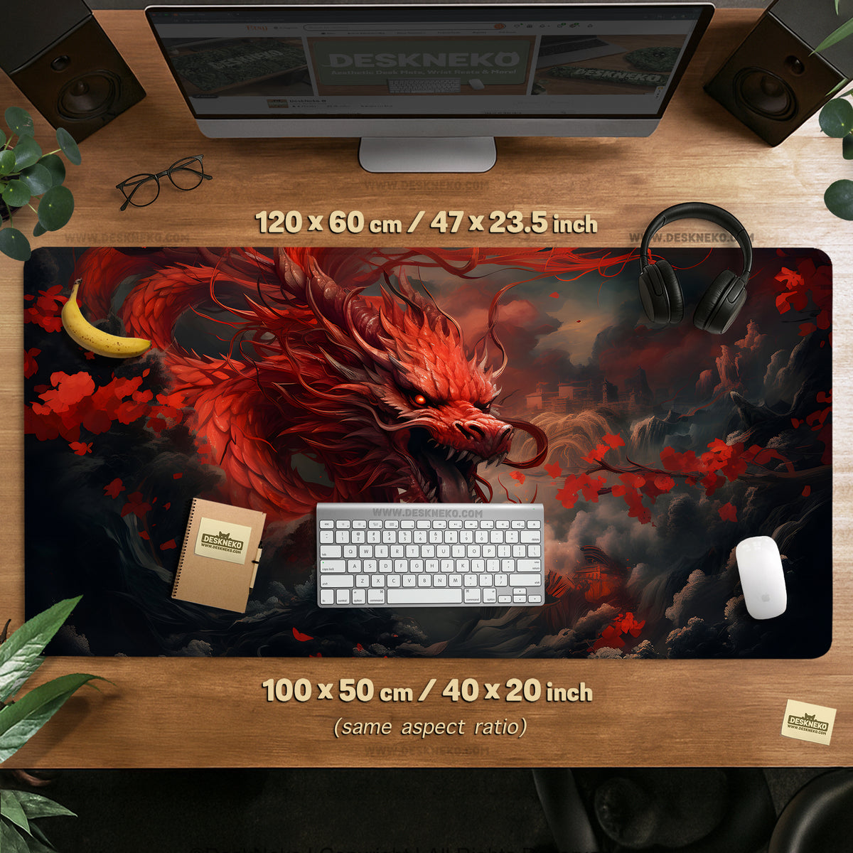 Crimson red dragon desk mat mousepad