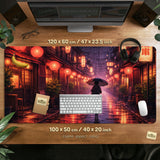Lofi anime desk mat XXL extended japanese rainy street
