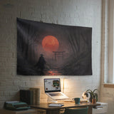 Samurai red moon wall tapestry decor