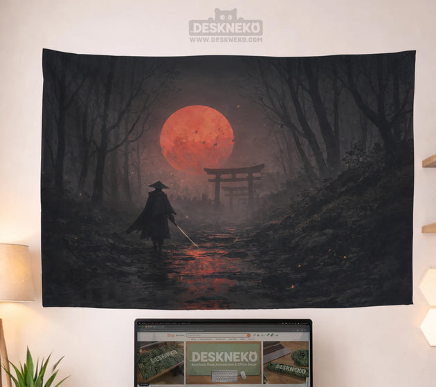 Samurai red moon wall tapestry decor
