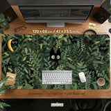Botanical cat desk mat, cozy green desk pad for work and gaming