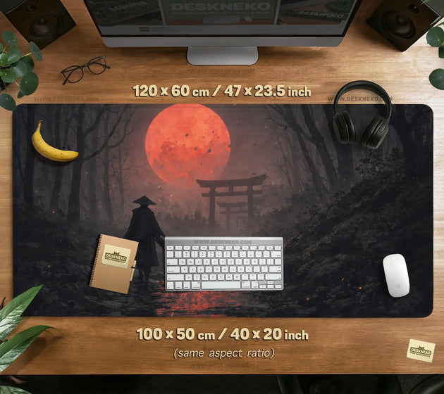 Samurai red moon desk mat mousepad