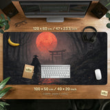 Samurai red moon desk mat mousepad