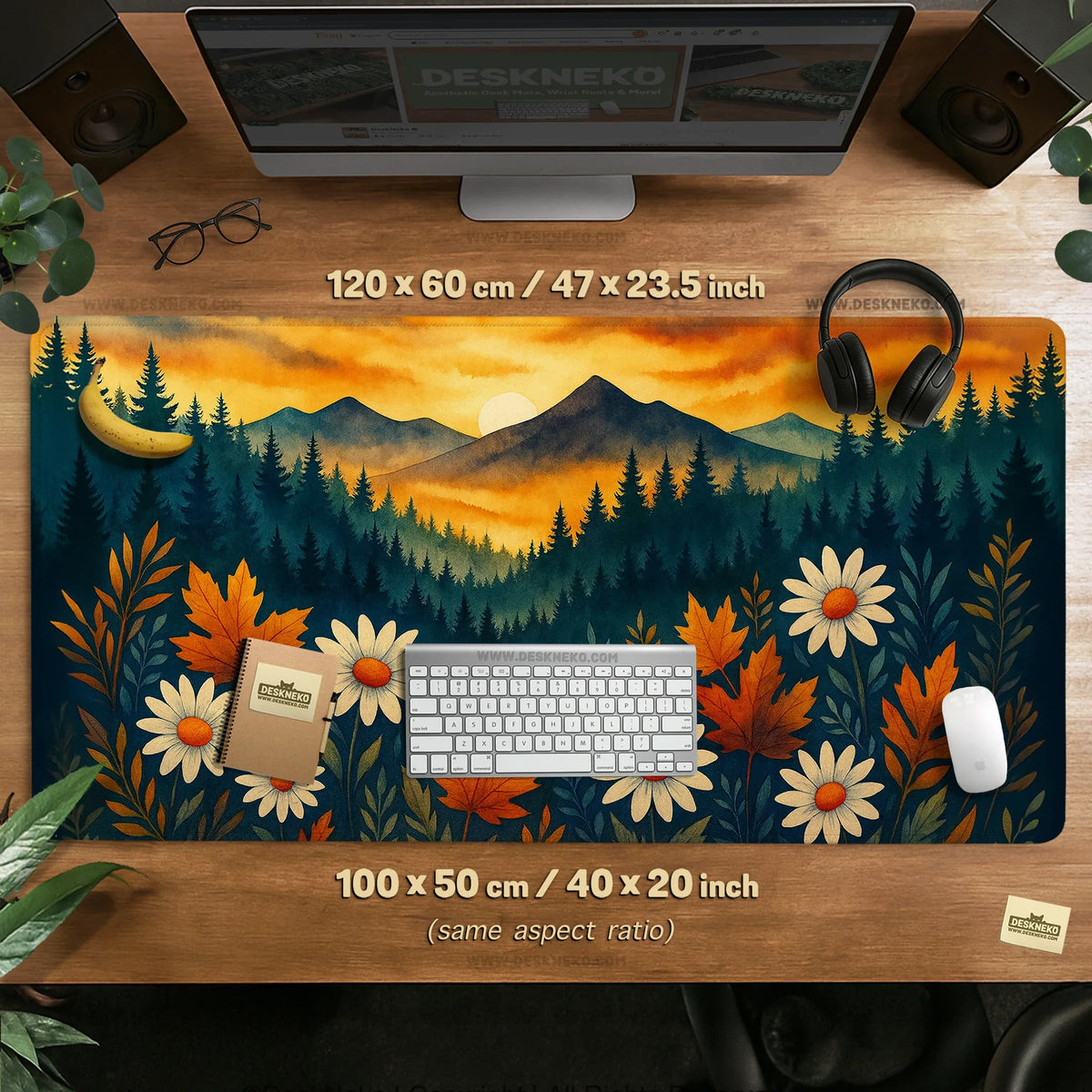Sunset forest mountain desk mat
