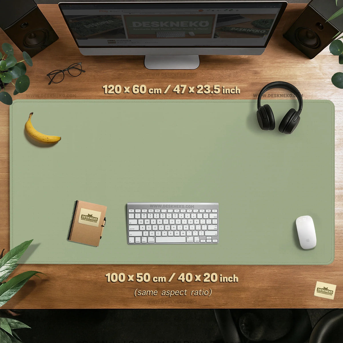 Sage green desk mat XXL extended mousepad for office and gaming