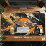 Black gold koi desk mat mousepad