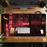 Red cyberpunk tokyo cat desk mat