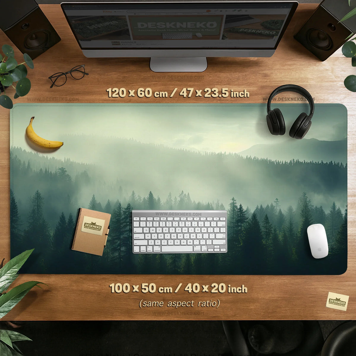 Sage green forest desk mat extended XXL mousepad