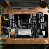 Black white tokyo desk mat