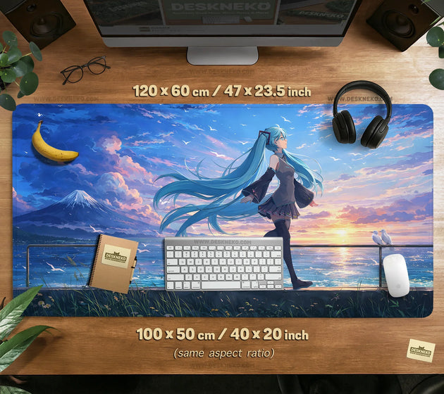 Anime girl landscape gaming desk mat mousepad