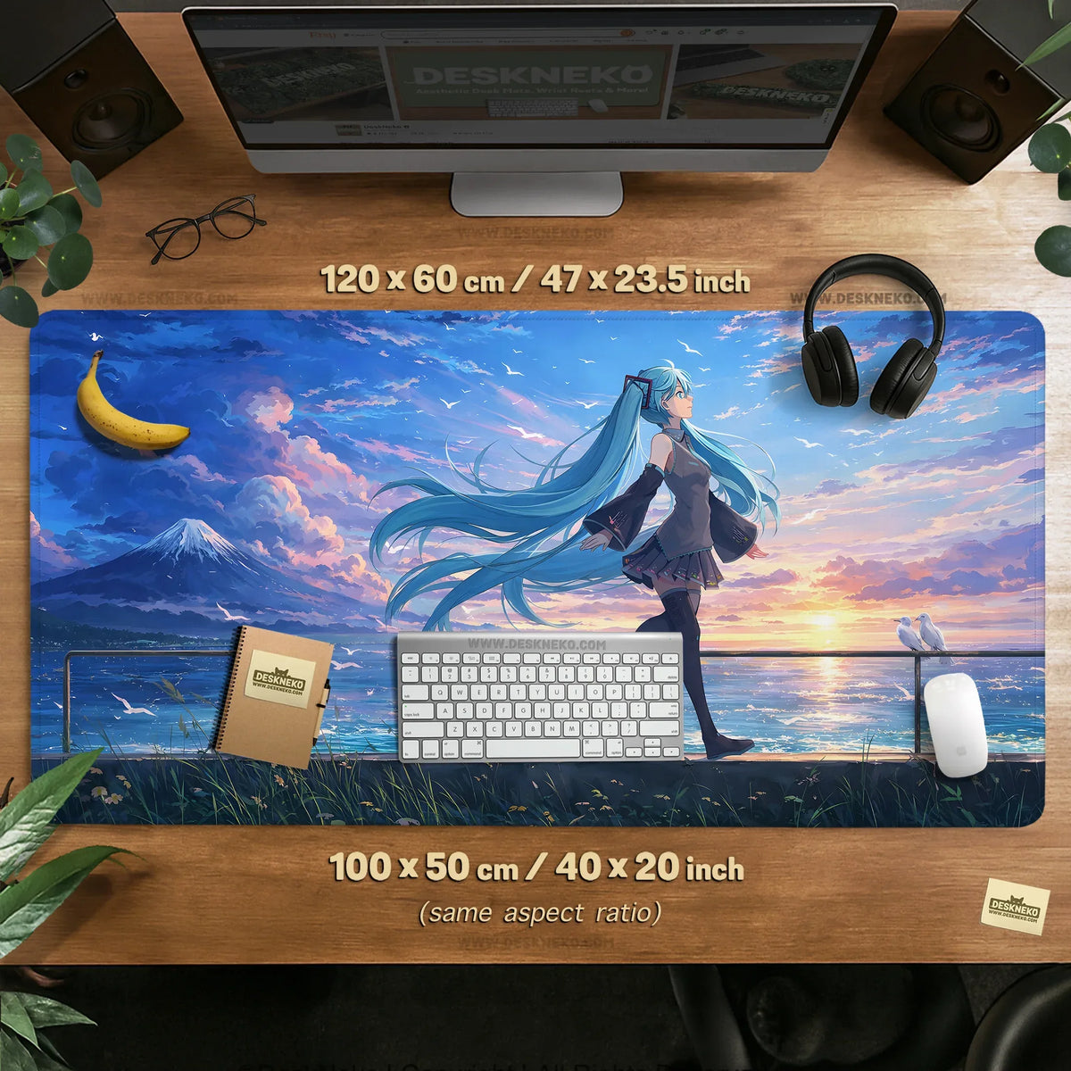 Anime girl landscape gaming desk mat mousepad
