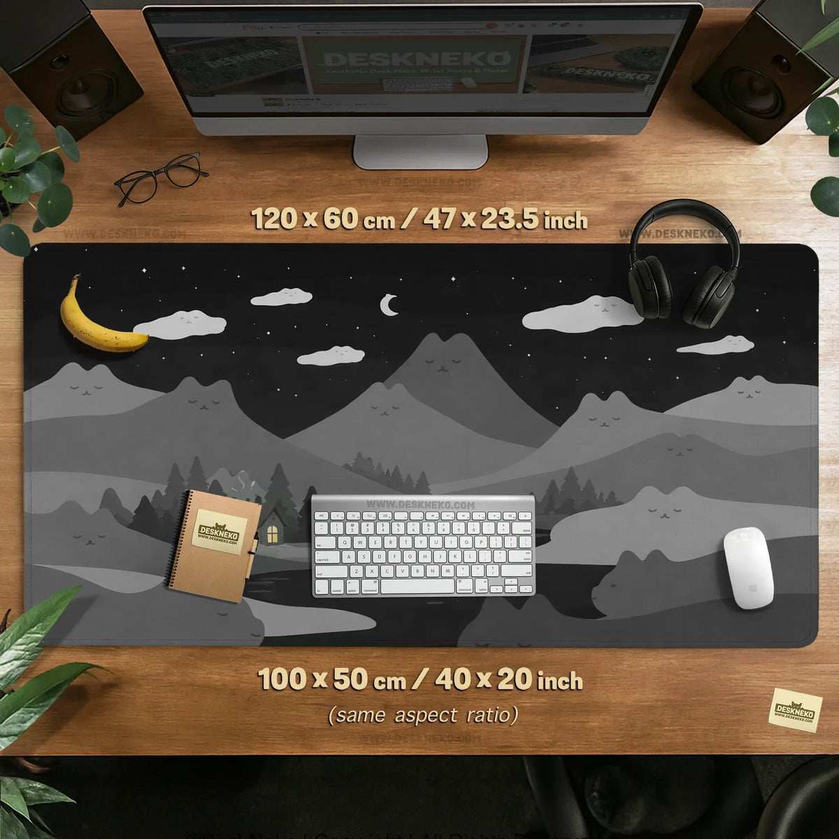 Midnight cat mountains mousepad