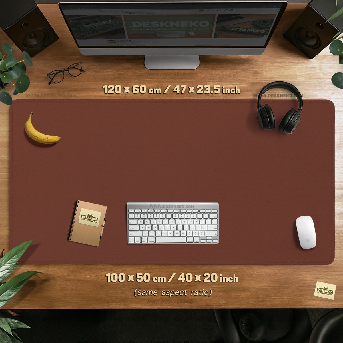 Mahogany desk mat mousepad, minimalist brown extended desk pad