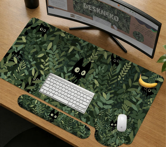 Botanical cat ergonomic mousepad with wrist rest for desk comfort