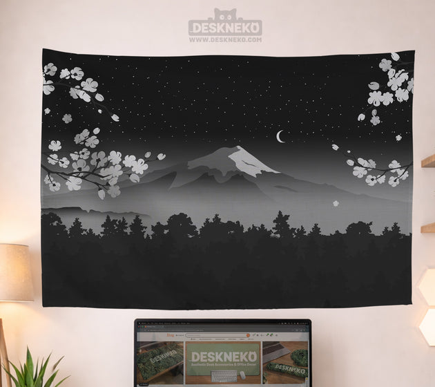 Black mount fuji wall tapestry