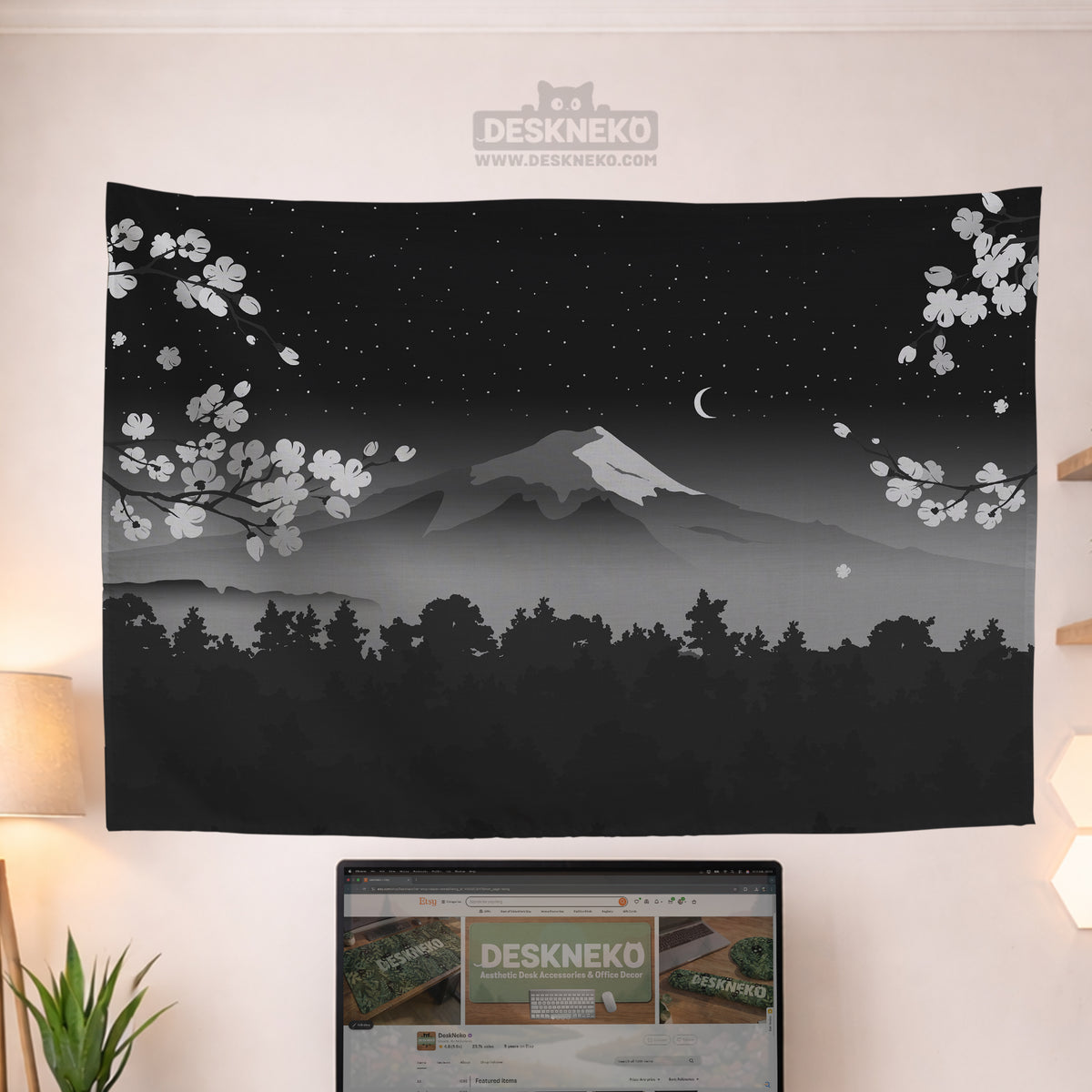 Black mount fuji wall tapestry