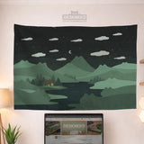 Green cat hills wall tapestry cozy night landscape