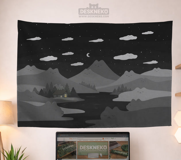 Cute cat mountains wall tapestry