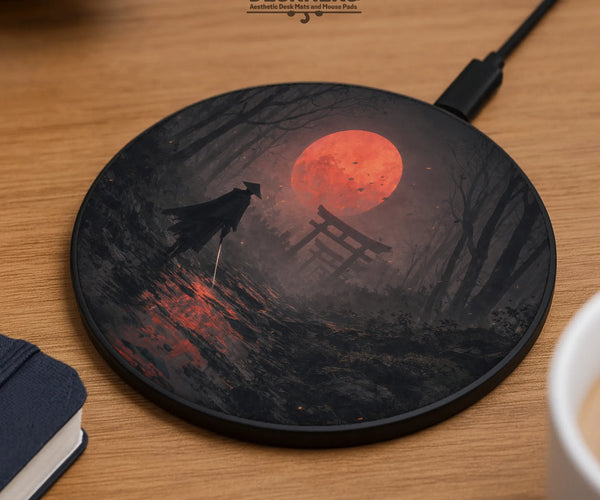 Samurai Red Moon Wireless Charger - Deskneko
