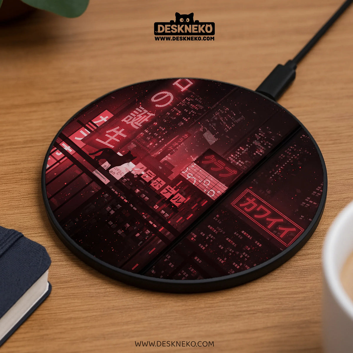 Neon Cat Skyline Wireless Charger - Deskneko