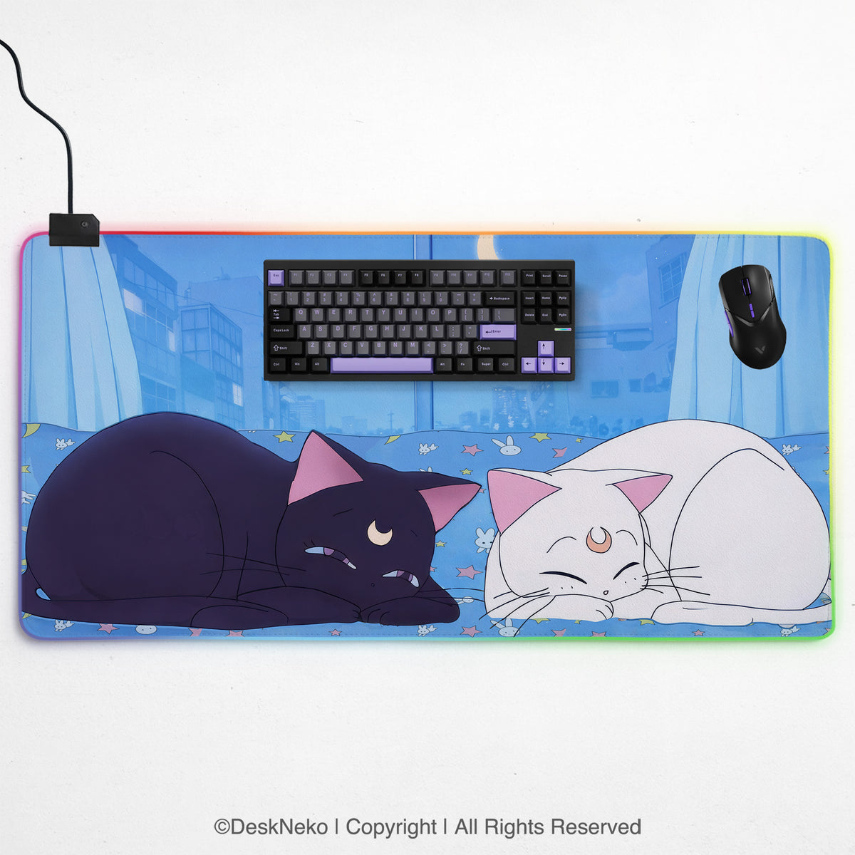 Blue anime aesthetic desk mat mousepad