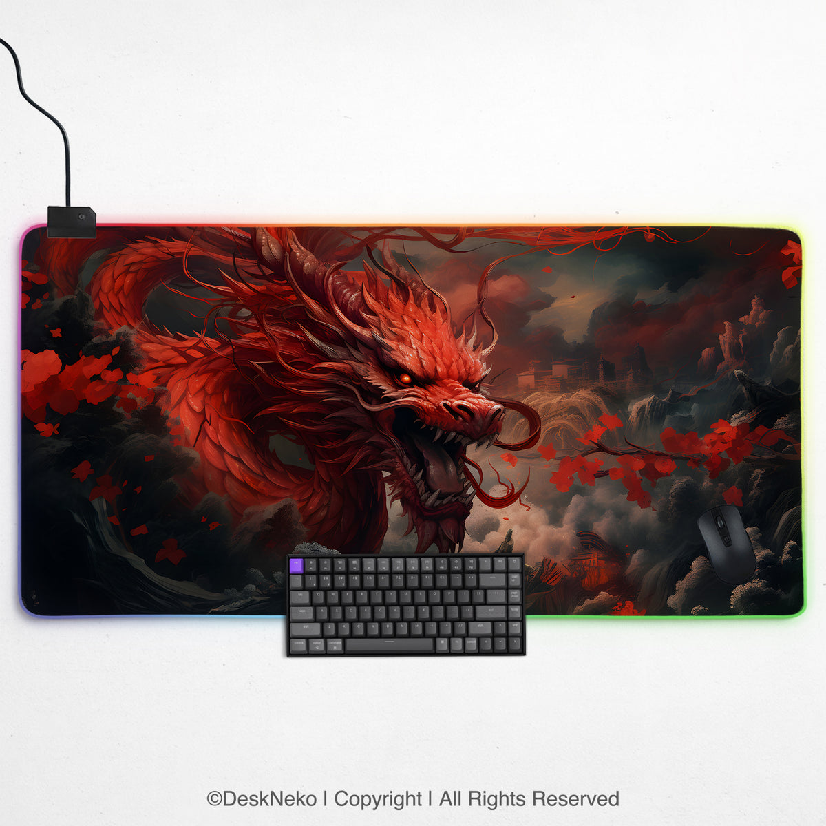 Crimson red dragon desk mat mousepad