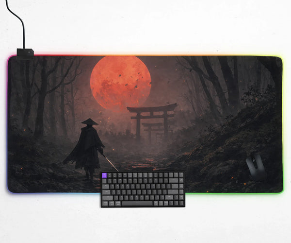 Samurai Red Moon Desk Mat Mousepad - Deskneko