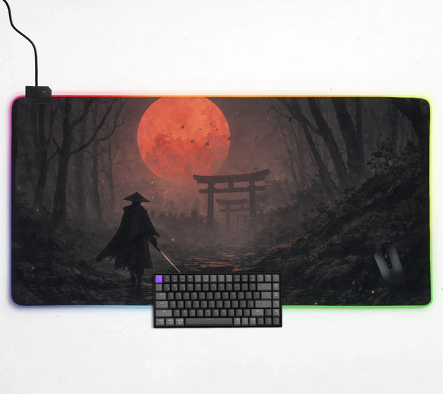 Samurai red moon desk mat mousepad