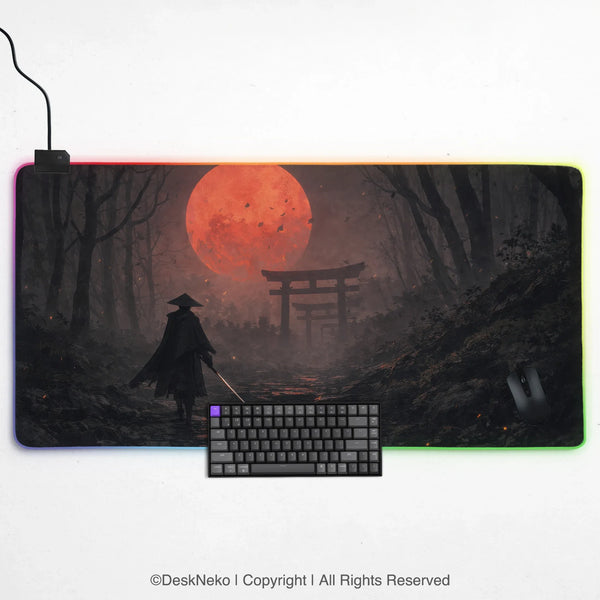 Samurai red moon desk mat mousepad