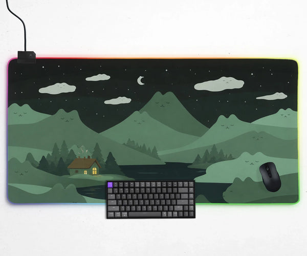 Night Forest Cats Landscape Desk Mat Mousepad XXL - Deskneko