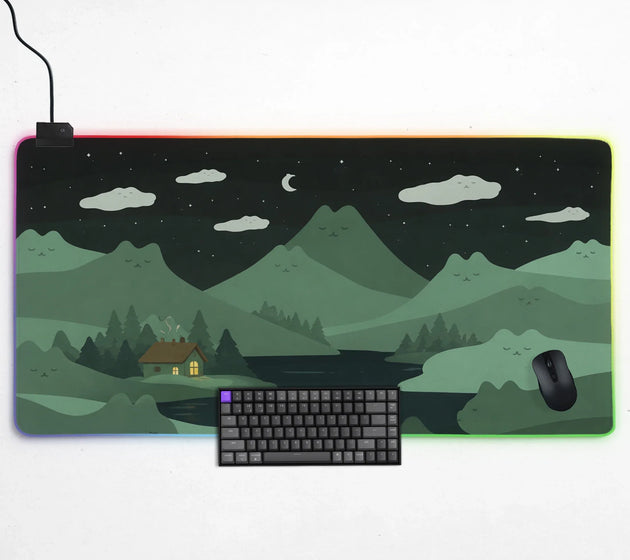 Night forest cats landscape desk mat mousepad XXL