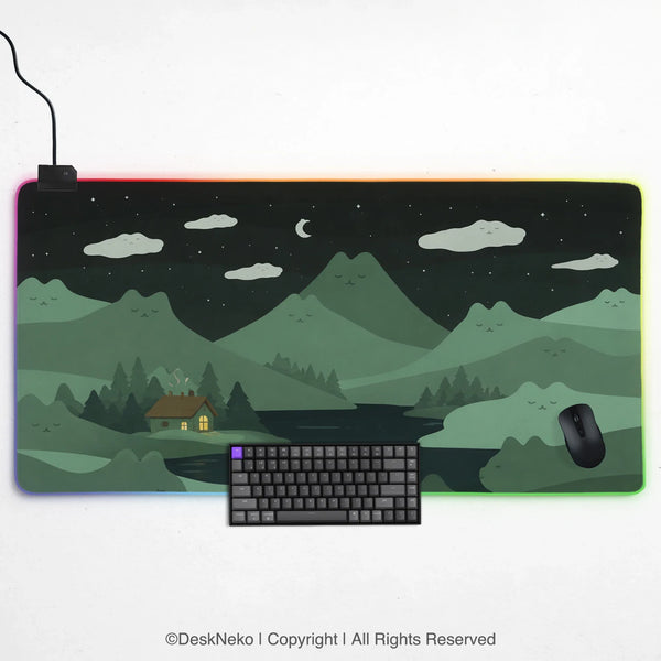 Night Forest Cats Landscape Desk Mat Mousepad XXL - Deskneko