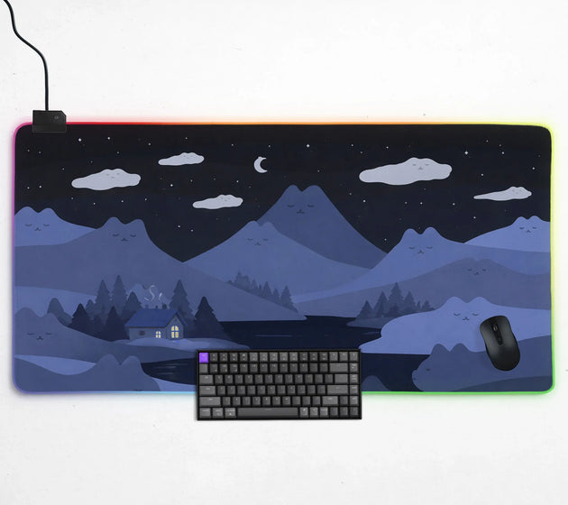 Blue cat hills gaming desk mat extended mousepad
