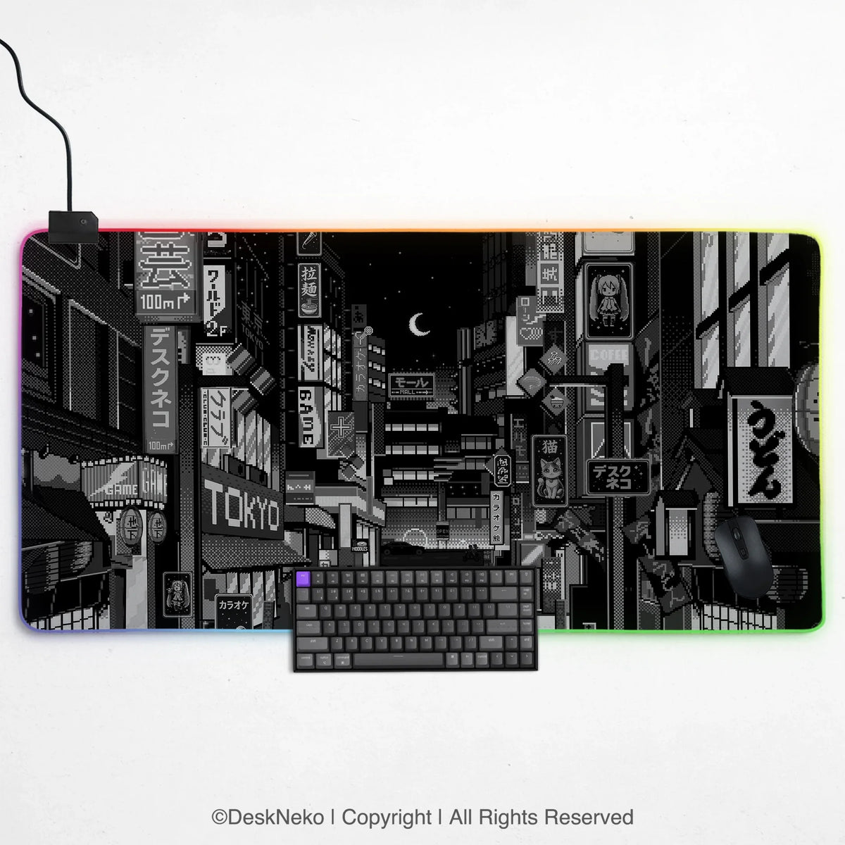 Black white tokyo desk mat