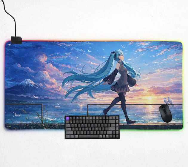 Anime girl landscape gaming desk mat mousepad