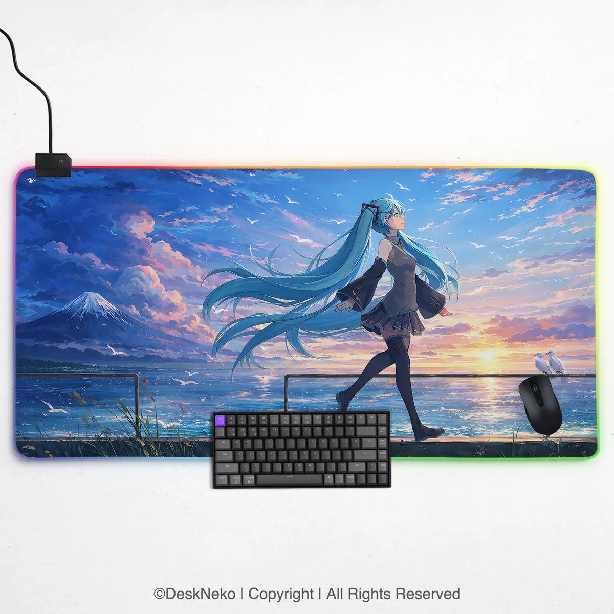 Anime girl landscape gaming desk mat mousepad