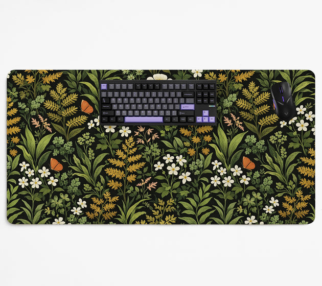 Dark botanical desk mat