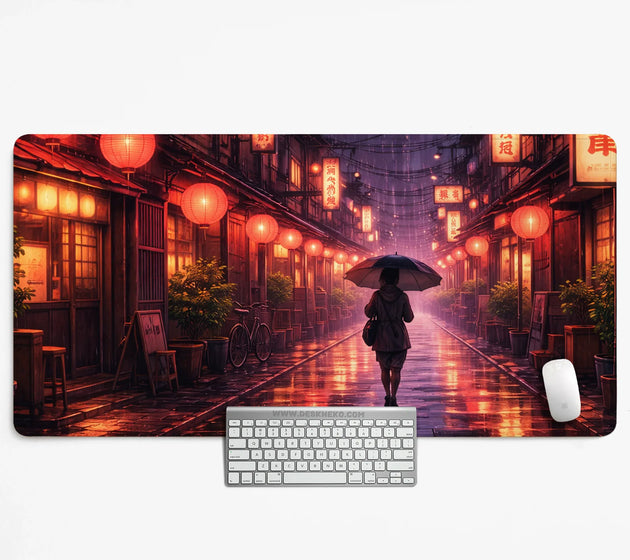 Lofi anime desk mat XXL extended japanese rainy street