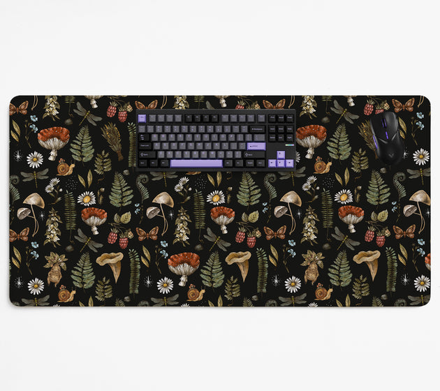 Dark botanical desk mat mousepad