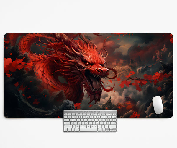 Crimson Red Dragon Desk Mat Mousepad - Desk Mat - Deskneko - Desk Mats & Mousepads