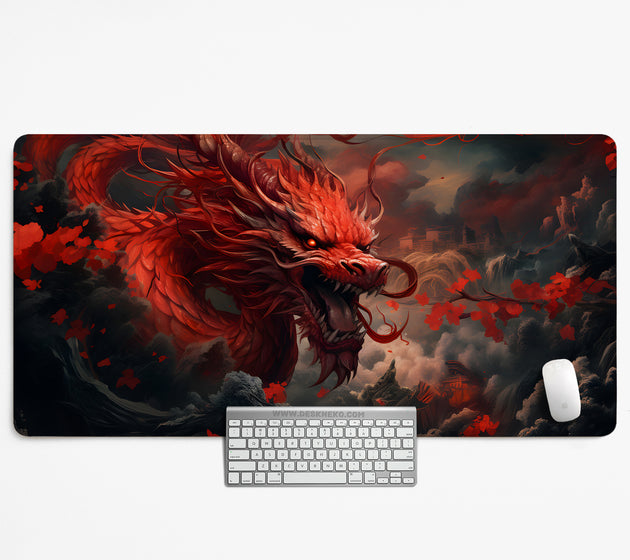 Crimson red dragon desk mat mousepad
