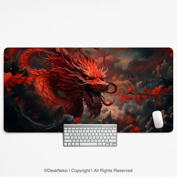 Crimson Red Dragon Desk Mat Mousepad - Desk Mat - Deskneko - Desk Mats & Mousepads