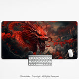 Crimson red dragon desk mat mousepad