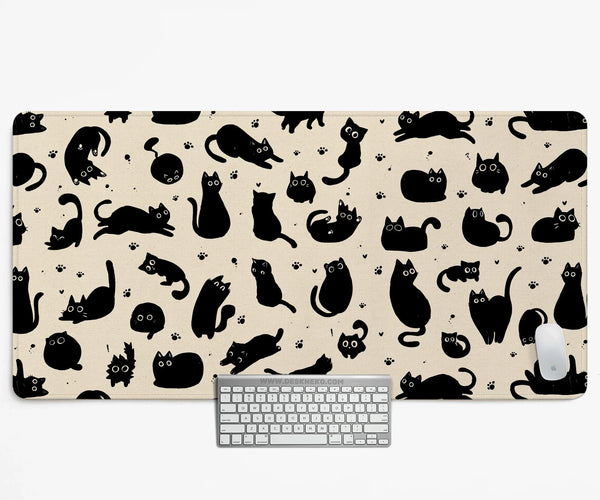 Black Cat Desk Mat, Cute XL Mousepad for Cozy Office and Gaming Setup - Deskneko