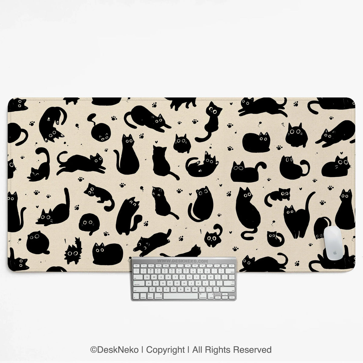 Black cat desk mat, cute XL mousepad for cozy office and gaming setup